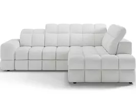 Bronon right-hand corner sofa with sleeping function and storage compartment, white bouclé, Modern, White