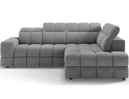 Bronon right-hand corner sofa with sleeping function and storage compartment, grey bouclé, Modern, Gray