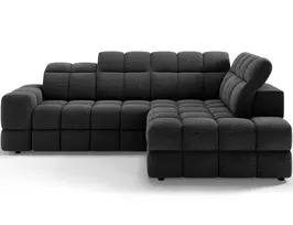 Bronon right-hand corner sofa with sleeping function and storage compartment, dark grey bouclé, Modern, Dark Gray
