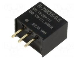 Converter: DC/DC | Uin: 18÷36VDC | Uout: 15VDC | Iout: 500mA | SIP3 | THT