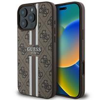 Guess 4G dryžuotas magnetinis dėklas telefonui iPhone 16 Pro Max - ruda
