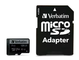 Verbatim 47044 Pro U3 Micro SDXC Atminties kortelė 128GB + microSD į SD Adapteris