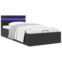 Lovos rėmas su LED/daiktadėže, juodas, 90x200cm, dirbtinė oda