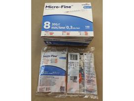 EMBECTA Micro-Fine švirkštas insulino, insulininis 0,3 ml sterilus U-100 su integruota 30G x 8 mm adata, po 0,25 EUR už 1 vnt užsakant 100 vnt, švirkšto gradacija 1/2 U