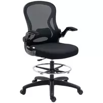 Ergonomiška darbo kėdė su reguliuojamu kojų žiedu ir juosmens atrama,110-130 cm, juoda