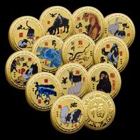 Twelve Zodiac Gold Medals, Twelve Zodiac Signs, 12 Gold Coins, Gold Plated Coins, Christmas gift, Stocking stuffers