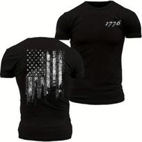 1776 Grunt Style Amerikos Vėliavos Marškinėliai 100% Medvilnė Apvalia Kaklo Iškirpte Trumpomis Rankovėmis Vasariniai Atsitiktiniai Vyriški Marškinėliai Gatvės Stiliaus S black