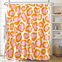 Pink & Orange Leopard Print Shower Curtain – Whimsical Abstract Design, 12 Hooks, Playful Modern Bathroom Decor W60H190(CM)-1 Pcs