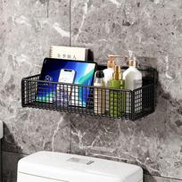 No Drill Iron Bathroom Storage Shelf Black And White Wall Hanging Grid Rack For Kitchen And Bath Organization