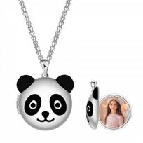 Cute Panda Photo Locket Necklace Women Copper Pendant With Pearl Chain Lightweight Daily Wear Jewelry Panda Design