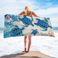 Cute Sea Turtle Print Beach Towel Tropical Ocean Bath Mat Summer Resort Accessory Nautical Waterproof Swimming Mat For Vacation 50x100cm(20x40in)
