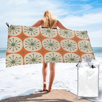 Mid Century Modern Atomic Dots And Stars Olive Green Beige Beach Towel Soft Microfiber Quick Dry Absorbent Quick Towels For Yoga 70x140 cm