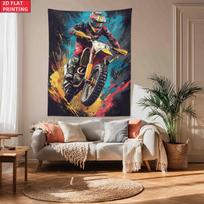 Motocross Rider Action Sport Tapestry Wall Art Bedroom Decor Adventure Motorcycle Poster Vibrant Colors Living Room Hanging 70x100cm28x39in black