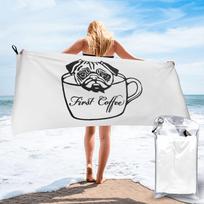 Pug First Coffee Beach Towel Soft Microfiber Quick Dry Absorbent Quick Towels For Mountain Climbing 70x140 cm