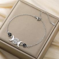 Dawapara Hecate Bracelet Wicca Triple Moon Goddess Wheel of Hecate Charm Adjustable Rope Chain Stainless Steel Jewelry
