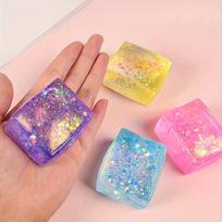 1 piece Aurora Glitter Cube Squeeze Toy, glossy cube with suspended glitter, soft texture, random colors United States