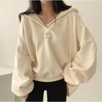 Fashionable Lazy Style Bat Sleeves Loose Versatile V-neck Hooded Sweatshirt Coat for Women M abrikosas