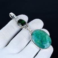 Emerald Pendant, 925 Sterling Silver Handmade Jewelry, Peridot Silver Pendant, Party Wear Jewelry For Women's, Pendant Wadding Gift 8 Cm