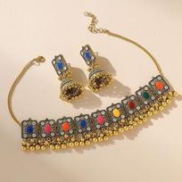 Geometric Earrings Necklaces Jewelry Set Hollow Bohemia Tassel Necklaces Earrings Ethnic Style Luxury Golden Jewelry Gift