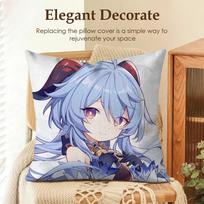 Cute Ganyu Genshin Impact Cushion Cover Natural Linen Organic Fabric Double-Sided Printing Sofa Home Decor Gift Pillow Case Peach skin 18*18(CM)-1Pcs