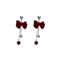 Love Heart Bow Drop Earrings Bowknot Bow Dangle Earrings Sweet Bowknot Ear Pendant  Party raudona