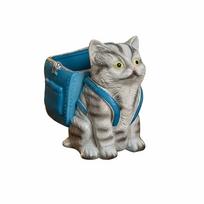 Creative Cat Backpack Pen Holder Cartoon Makeup Brush Holder  Office Supplies mėlyna