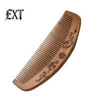 Dragon Phoenix Engraved Peach Wood Healthy Massage Anti-Static Hair Care Comb