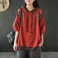 Hoodies Embroidered Hooded Red Sweatshirts Women Green Baggy Thick XS oranžinė