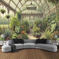 Vintage Greenhouse Garden Botanical Tapestry Lush Plants Glass House Wall Hanging Nature Lover Decor Living Room Sofa Backdrop 70x100cm28x39in