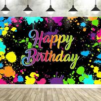 Polyester Neon Graffiti Happy Birthday Backdrop – Party Photography Background For Photo Booth & Hip Hop Theme Decor-Tapestry 85x75cm