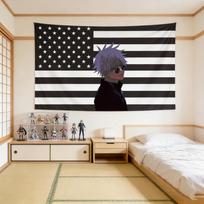 Gojo Satoru Black Usa Flag Tapestry, Jujutsu Kaisen Anime Wall Hanging For Bedroom Dorm Room Decor, Perfect Gift For Anime Fans 40X60CM