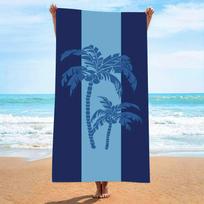 Blue Striped Beach Towel Palm Tree, Sun Protection Windproof Quick Dry Soft Microfiber Blanket For Camping Travel Summer 40x60cm