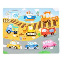 Wooden Puzzles Hand Grab Boards Montessori Toys Tangram Jigsaw Baby Educational Toy Cartoon Vehicle Animals Fruits for Kids Gift