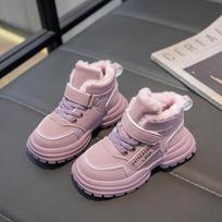Boys Girls Sports Boots with Fur New Fashion Kids Ankle Boots Warm for Winter Sweet Students Short Boots Non-slip Soft Sole 26