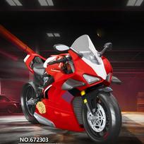 Red racing track motorcycle building blocks, high-precision 1:8 scale technology motorcycle model, comes with a display base, bu