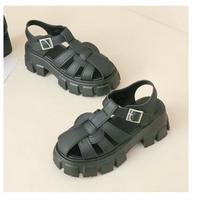 Fashion Sandals Ladies New Brand Thick Sole Anti-Slip Summer Shoes Trendy Woven Slingback Sandalen Femme  High Quality 35 juoda