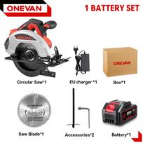 ONEVAN 7 colių 185 mm belaidis elektrinis diskinis pjūklas su skaitmeniniu ekranu, medžio apdirbimo pjovimo įrankis Makita 18V baterijai 1 Battery EU Plug