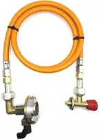 LPG aukšto slėgio dujų žarna 1,5 m su 27 mm kampiniu Clip-On adapteriu (90°) ir Campingaz 901 / 904 / 907 jungtimi