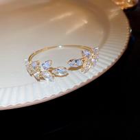Luxurious Zircon Leaf Open Bracelet for Women Shiny Colorful Bangle Wedding Jewelry Gift