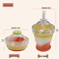 Portable Food-Grade Silicone Foldable Cup with Straw for Ice Making and Drinking – Perfect for Summer Travel oranžinė