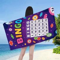 Bingo Game Beach Towel - Colorful Number Balls, Candy & Chips, Fun Party Design, Quick Dry, Multiple Sizes 70x40cm
