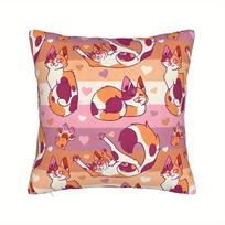 1Pc Healing Cartoon Calico Cat Pillow Cover, 2D Double-Sided Polyester Cushion Case, Cozy Pastel Striped Home Decor, Perfect Gif Peach skin 18*18(CM)-1Pcs
