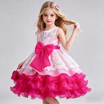Girls Bow Flower Wedding Party Birthday Party Tutu Dress Stage Performance Costume 110cm raudona