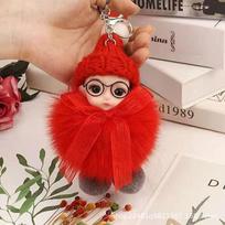 Real Fox Fur Cartoon Doll Keychain Bag Charm Car Pendant Plush Toy Accessory raudona