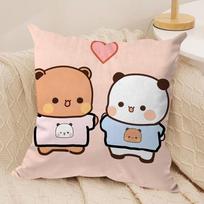 Cute B-Bubu And Dudu Cushion Cover Short Plush Double-Sided Print Square Throw Pillow Covers Sofa Home Cushion Decor Peach skin 18*18(CM)-1Pcs