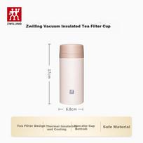 ZWILLING Insulated Mug , Large Capacity Tea Infuser Cup, Stainless Steel Water Bottle with Tea Separation, Portable for Home Use, Pink 420ml