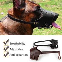 Soft Leather Dog Muzzle Breathable Basket Puppy Pitbull Doberman German Shepherd Anti Biting XS juoda