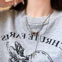 Vintage Brown Camera Tassel Titanium Steel Necklace Women Pearl Pendant Layered Chain Sweet Edgy Streetwear Accessory Coffee Brown Camera Tassel Titanium Steel Necklace