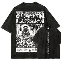 2026 Summer Tengen Toppa Gurren Lagann Spiral Power T-shirt, Vintage Washed, Harajuku Streetwear, Unisex Tee for Anime Fans L