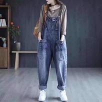 Jumpsuit Moterims Džinsiniai Kombinezonai Retro Didelė Kišenė Laisvi Džinsiniai Kombinezonai Mados Didelis Dydis Plačios Kelnės XXL